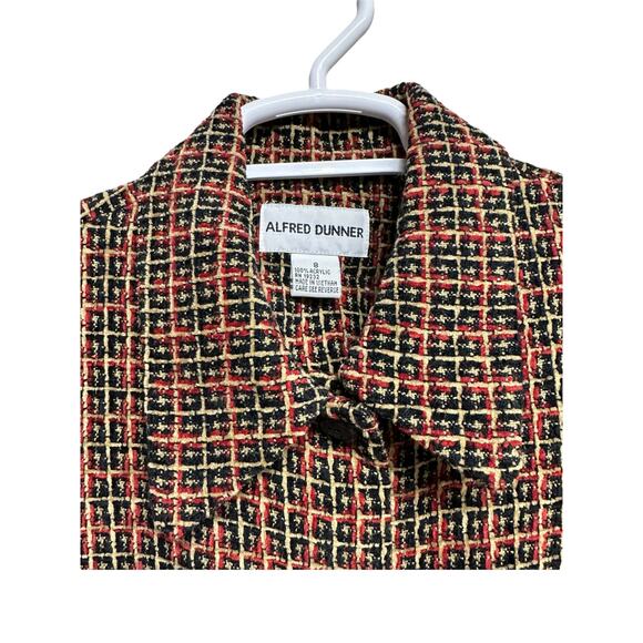 Women’s Fall Alfred  Dunner Brussels Jacket. Red Black Tan Size 8 Button Closure - Picture 3 of 8